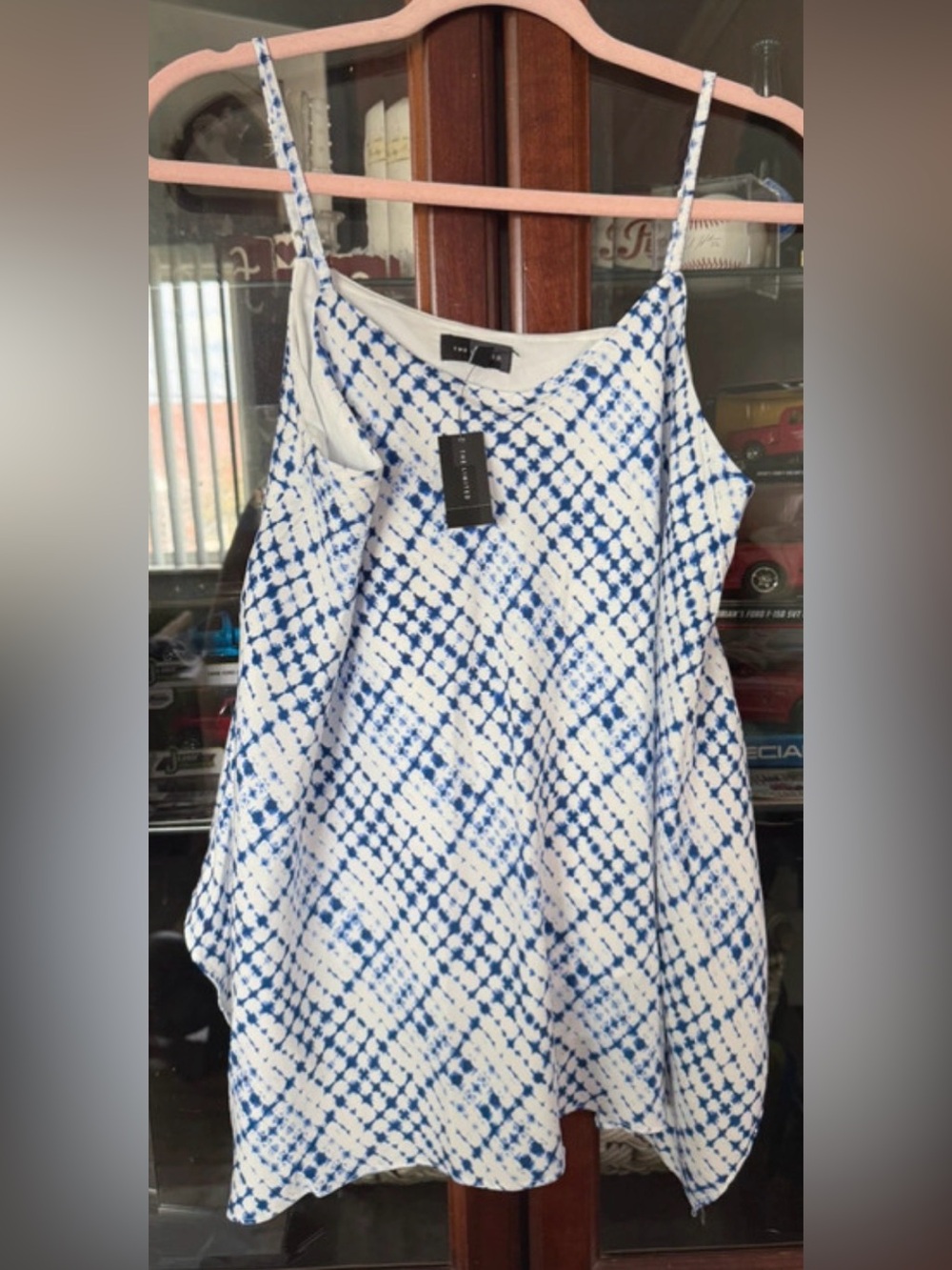 The Limited Blue and White Printed Spaghetti-Strap Tank